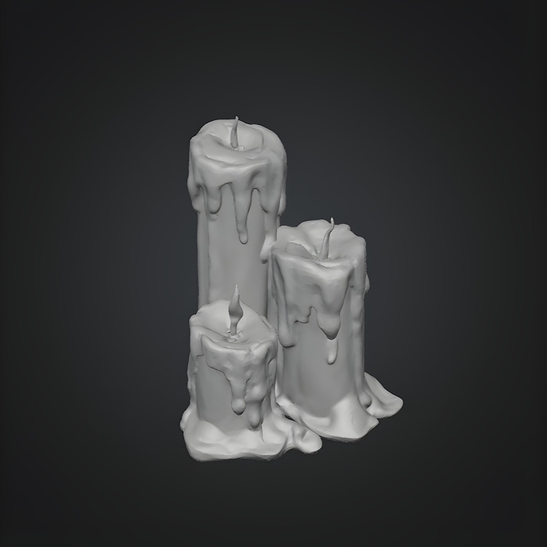 Miniature gothic candles STL set with melted wax style for witch dollhouse decor