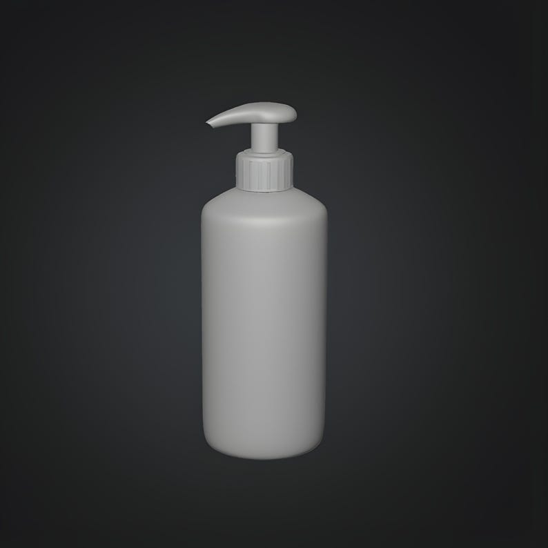 Cylindrical pump dispenser container with smooth surface, suitable for soap or lotion, realistic plastic bottle STL render