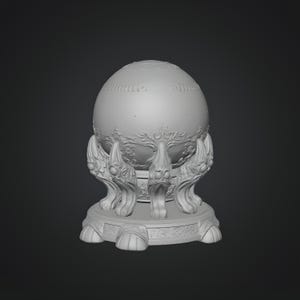 Miniature crystal ball STL with decorative stand for gothic witch dollhouse setup