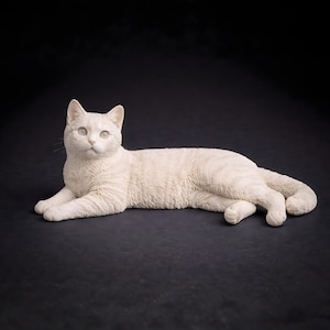 3D printable cat STL relaxed lying side pose, realistic feline body proportions, digital print file