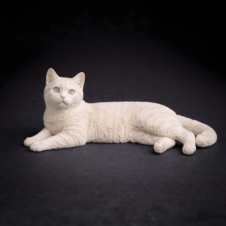 3D printable cat STL relaxed lying side pose, realistic feline body proportions, digital print file
