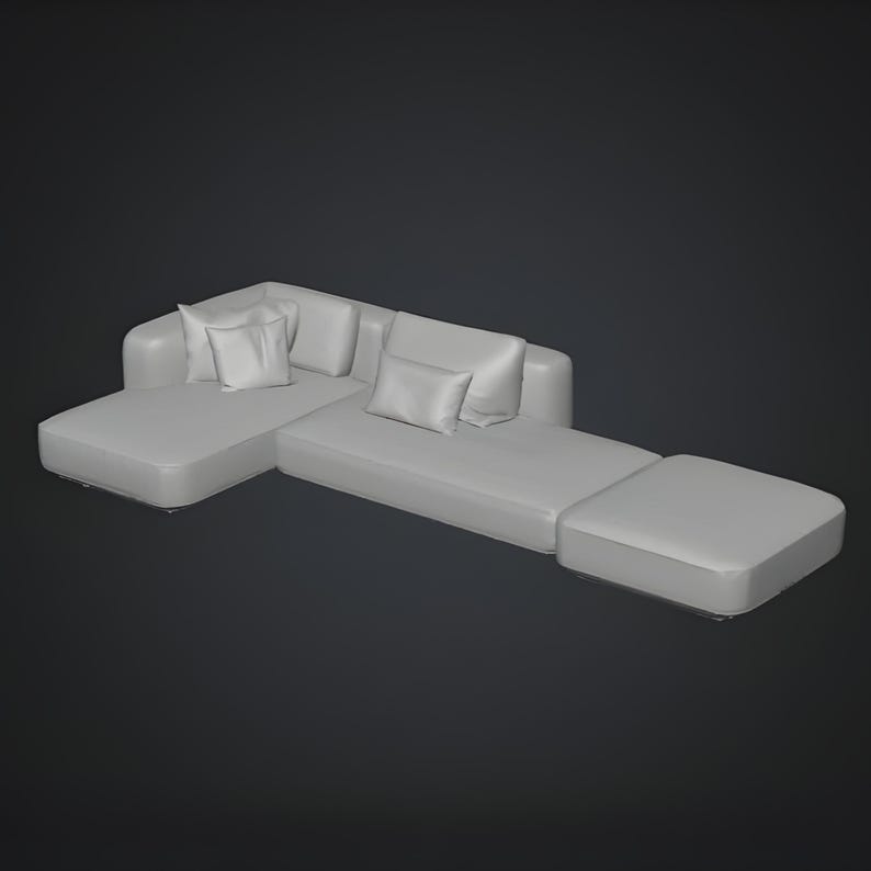 Extended modular armchair 3D STL files displayed as a wide and balanced seating configuration, featuring smooth upholstery surfaces and generously proportioned cushions. This printable digital model is designed for modern interior visualization, architectural scenes, miniature environments and custom 3D printed furniture projects requiring flexible seating layouts.