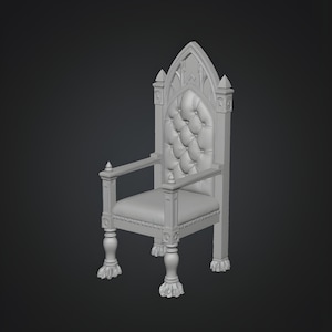 Gothic witch chair STL with high back and carved details for miniature dollhouse scene