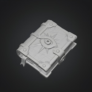 Gothic spell book STL with embossed cover details for miniature witch library