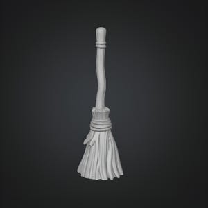 Miniature witch broom STL designed for gothic dollhouse and fantasy diorama scenes