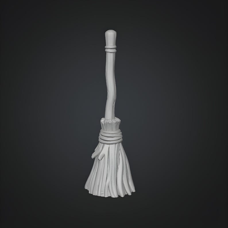 Miniature witch broom STL designed for gothic dollhouse and fantasy diorama scenes