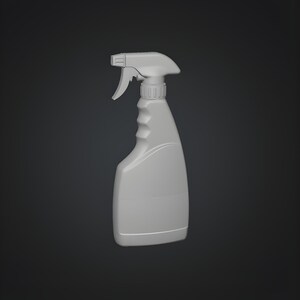 3D printable trigger spray container model with ergonomic handle design, suitable for miniature scenes, dioramas, product mockups, and scalable STL projects.