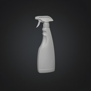 Heavy duty trigger spray container with textured grip area, realistic plastic spray bottle STL design