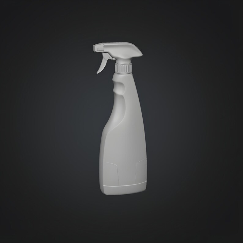 Heavy duty trigger spray container with textured grip area, realistic plastic spray bottle STL design