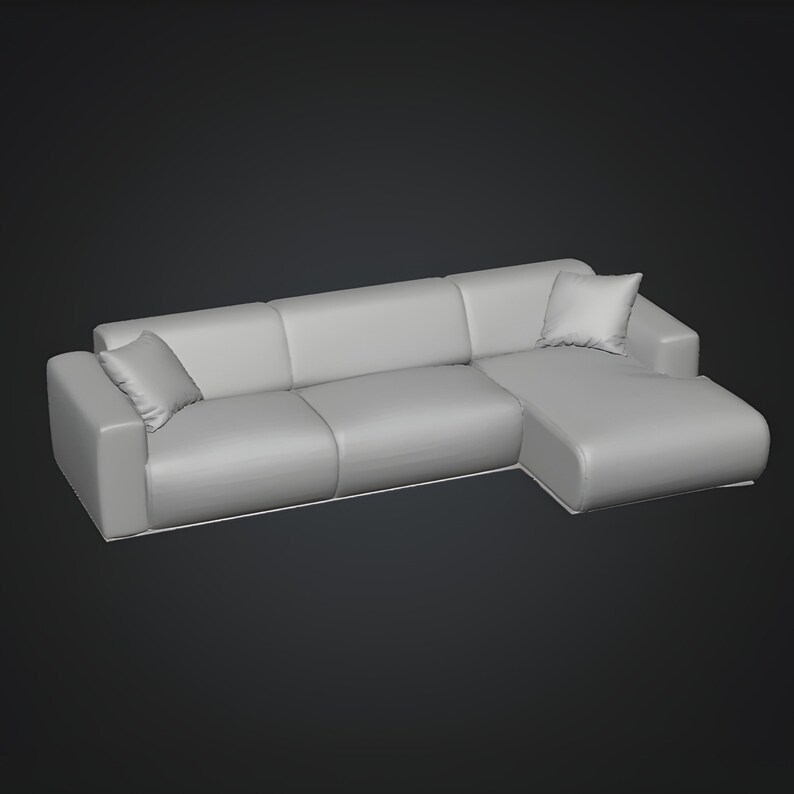 L-shaped modern armchair 3D STL files presented as a complete modular seating arrangement, combining comfort-focused cushion design with clean contemporary lines. This printable digital model is suitable for interior design visualization, architectural renders, miniature setups and custom 3D printed furniture projects for modern living spaces.