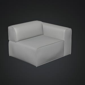 Corner seat armchair module 3D STL files shown from an angled perspective, highlighting clean geometry and modular connection potential. This printable digital model is ideal for interior designers, architects and 3D artists building flexible seating layouts, realistic living room renders and small-scale interior environments.