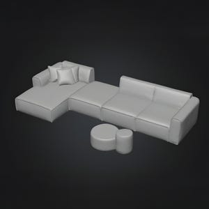Contemporary corner armchair 3D STL model with extended chaise section, shown in a realistic fabric-like surface. This high-quality printable file supports interior renders, furniture prototyping, architectural scale models and digital staging projects. Designed for modern homes, minimal interiors and modular furniture collections used in visualization and 3D printing workflows.