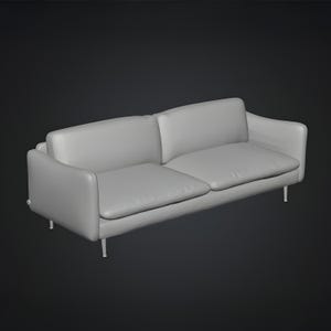 Minimalist sofa 3D STL files presented in a neutral gray material, highlighting smooth cushion geometry and balanced seat depth. This digital 3D model is optimized for realistic renders, interior mockups, furniture visualization and miniature architectural models. Suitable for designers creating modern living spaces, modular layouts, dollhouse interiors and printable furniture assets.