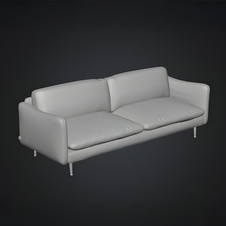 Minimalist sofa 3D STL files presented in a neutral gray material, highlighting smooth cushion geometry and balanced seat depth. This digital 3D model is optimized for realistic renders, interior mockups, furniture visualization and miniature architectural models. Suitable for designers creating modern living spaces, modular layouts, dollhouse interiors and printable furniture assets.