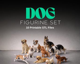 Dog Figurine STL Set – 10 Realistic Dog Models for 3D Printing