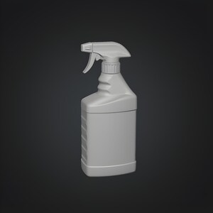 Ergonomic trigger spray container with curved grip, cleaning and industrial use spray bottle 3D STL render