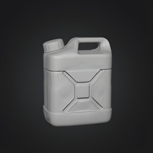 Compact jerry can style plastic container with integrated handle, fuel and oil storage inspired 3D STL model