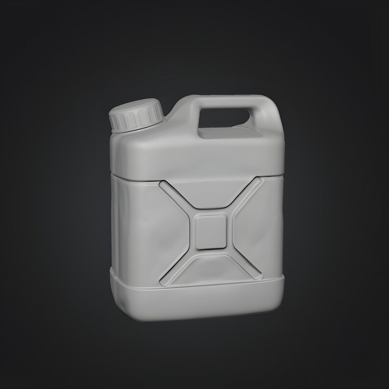 Compact jerry can style plastic container with integrated handle, fuel and oil storage inspired 3D STL model