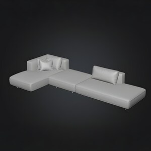 Modern sectional armchair 3D STL files presented as a multi-piece modular composition, allowing adaptable seating arrangements with soft cushion detailing and minimal visual lines. This digital printable model suits architectural visualization, interior staging, miniature scenes and bespoke 3D printed furniture workflows.
