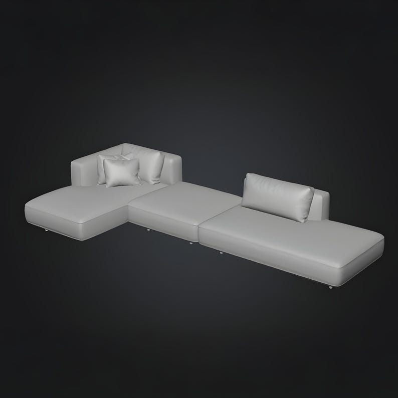 Modern sectional armchair 3D STL files presented as a multi-piece modular composition, allowing adaptable seating arrangements with soft cushion detailing and minimal visual lines. This digital printable model suits architectural visualization, interior staging, miniature scenes and bespoke 3D printed furniture workflows.