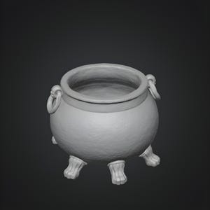 Miniature witch cauldron STL with hollow interior for dollhouse and diorama use