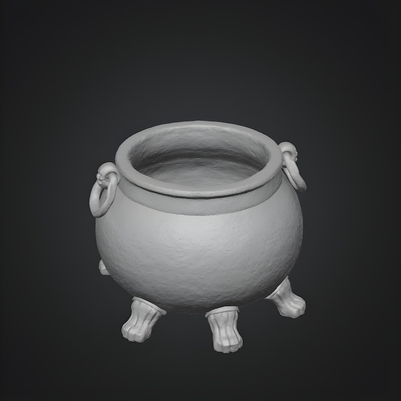 Miniature witch cauldron STL with hollow interior for dollhouse and diorama use