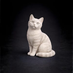 3D printable cat STL sitting pose looking upward, realistic cat figurine model for 3D printing