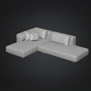 L-shaped modular armchair 3D STL files arranged in a compact corner layout, combining clean contemporary geometry with comfort-oriented cushion structure. This printable model is ideal for interior design renders, modern living room concepts, scale models and customizable 3D printed seating systems.