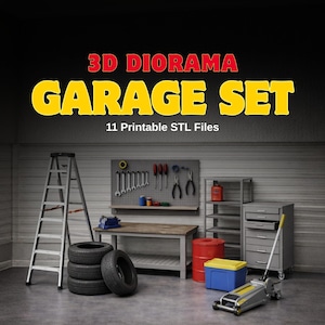 Diorama de garaje STL: Accesorios de taller estilo años 90 (modelos 3D imprimibles)
