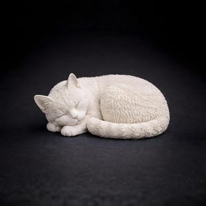 3D printable cat STL sleeping curled pose, peaceful resting cat sculpture, high detail 3D model