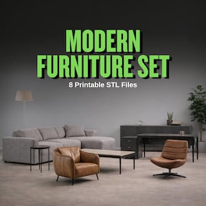 Muebles modernos STL: conjunto de modelos 3D imprimibles de sofá, sillón y mesa