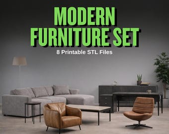 Muebles modernos STL: conjunto de modelos 3D imprimibles de sofá, sillón y mesa