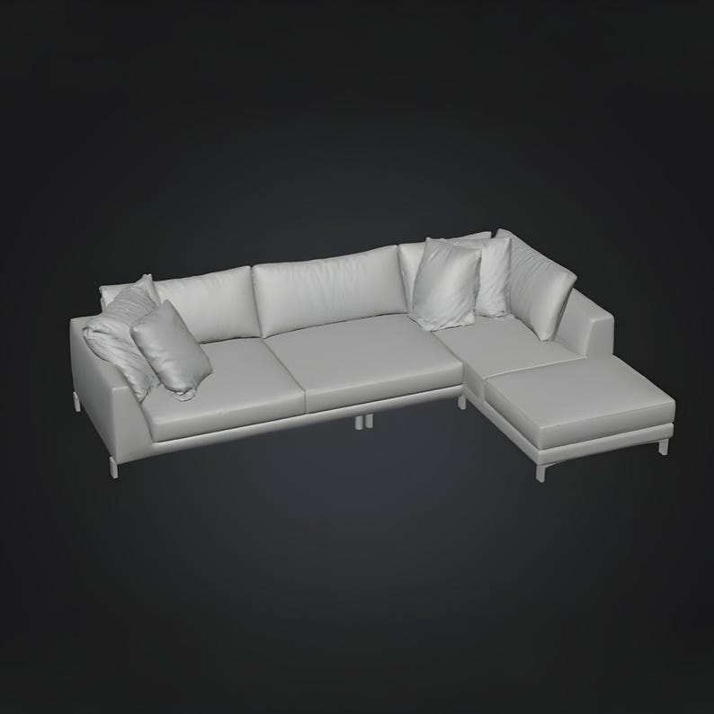 Modular sectional armchair 3D STL model displayed in an L-shaped configuration, emphasizing flexible seating design and clean stitching details. This printable digital file is perfect for architectural visualization, modern interior scenes, small-scale dioramas and 3D printed furniture concepts. Ideal for designers, hobbyists and creators building customizable living room environments.