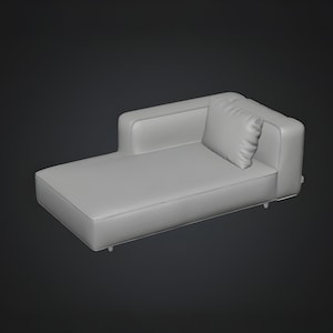 Single chaise lounge sofa element 3D STL files designed with elongated seating proportions and integrated cushion structure. This printable model is suitable for modern interior visualization, architectural layouts, miniature environments and flexible 3D printed modular seating projects.
