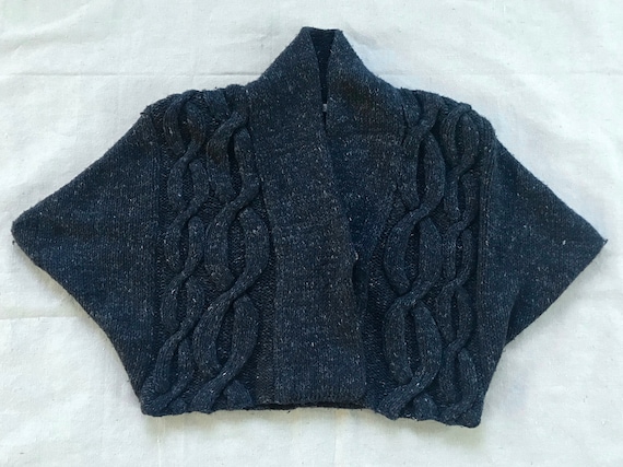 Chunky Cable Knit Wool Cropped Sweater, Navy Cardi