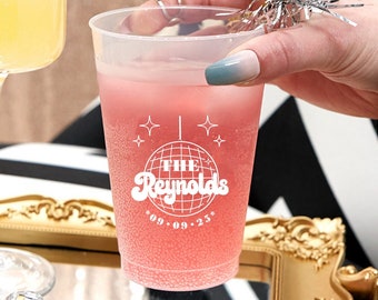 Personalized Party Cups - Disco Ball - 10 oz Plastic Frost Flex Cups, Custom Party Cups, Engagement Party, Wedding Favor, Birthday