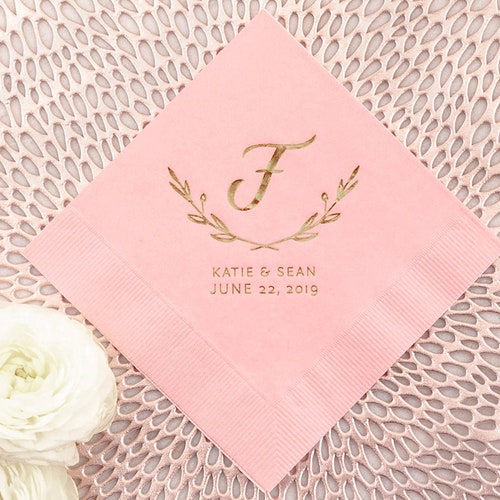 Personalized Cocktail Napkins With Initial Branches Design Etsy