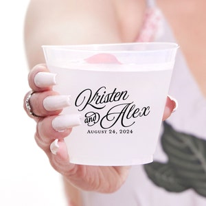 Personalized Cups - Romantic Script - 9oz Plastic Frost Flex Cups, Custom Party Cups, Wedding Favor, Wedding Cups, Engagement Party