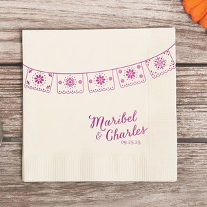 Personalized Wedding Cocktail Napkins - Papel Picado Party Banner -  Wedding and Party Decor, Fiesta Foil Napkins, Paper Napkins, Napkins