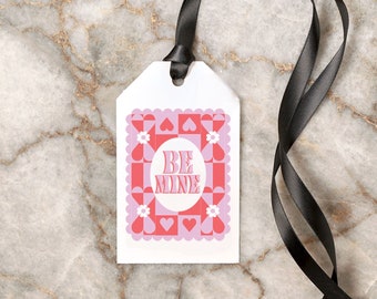 Retro Be Mine Gift Tag Set - 12 pack - Gift Wrapping, Gift Tags, Valentine Tags, Paper Tags, Be Mine