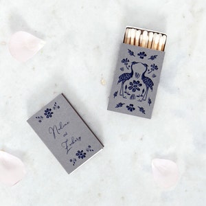 Custom Matchboxes - Wildflower Love Cranes  - Wedding Favors, Wedding Matches, Wedding Decor, Personalized Matches, Custom Matchbox Favor