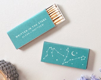 Customized Written In The Stars Matchboxes - Candle Matchboxes, Astrology Wedding Favor, Long Matches, Constellations