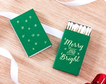 Holiday Matchboxes - MERRY AND BRIGHT - Personalizable, Holiday and Party Favors, Christmas Favors, Christmas Gifts, Foil Match Box, Decor