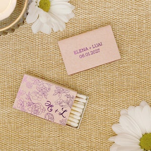 Custom Floral Wedding Matchboxes - Bespoke Custom Wedding Favors, Wedding Matches, Wedding Decor, Personalized Matches, Party Decor