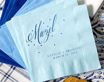 Personalized Mazel Cocktail Napkins - Wedding Napkins and Decor, Jewish Wedding, Foil Stamped Napkins, Bat Mitzvah, Bar Mitzvah, Party Decor