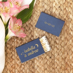 Personalized Wedding Matchboxes  - Moon and Stars - Custom Celestial Wedding Matches, Custom Matchbox, Matchbox Party Favor