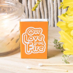 Our Love is on Fire Personalized Matchboxes - Disco style Wedding Favor, Custom Printed Wedding Matches, Bridal Shower, Engagement Party