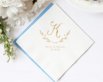 Personalized Cocktail Napkins with Initial Branches Design - Wedding Cocktail Napkins, Engagement Party, Initial Monogram