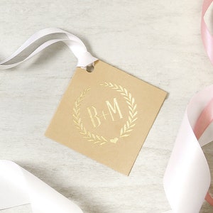 Personalized Wedding Favor Tags - Crest Heart - Wedding Gift Tags, Custom Gift Tags, Hang Tags Custom, Wedding Favors, Wedding Decor