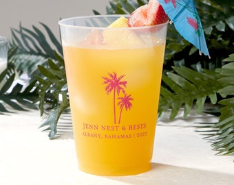 Personalized Party Cups - Romantic Beach Vibes - 12oz Plastic Frost Flex Cups - Custom Party Cups, Engagement Party, Wedding Favor, Birthday